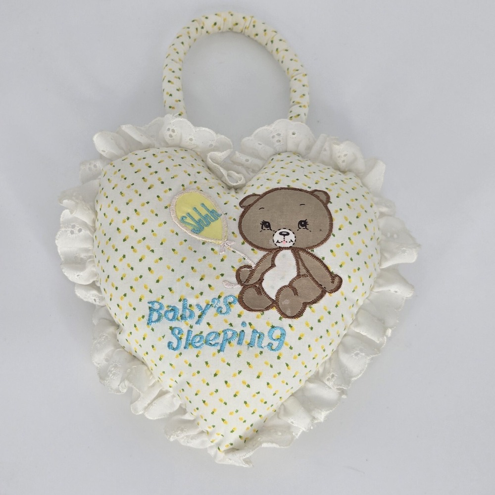 VTG Russ stuffed Baby Sleeping Door‎ Hang Gender Neutral Yellow Teddy Bear Heart